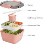 Freshmage Salad Lunch Containers To Go, 2 Pack 52-oz Bowls with 3 Compartments, Dressing Containers for Toppings, Snacks - Pink & Green - Image 3