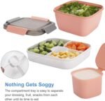 Freshmage Salad Lunch Containers To Go, 2 Pack 52-oz Bowls with 3 Compartments, Dressing Containers for Toppings, Snacks - Pink & Green - Image 4