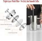 French Press Coffee Maker, 12 Oz Stainless Steel, Triple Mesh Filter, Double Wall Insulated, for Coffee & Tea, Portable for Home, Office, Camping & Travel - Image 4