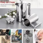 French Press Coffee Maker, 12 Oz Stainless Steel, Triple Mesh Filter, Double Wall Insulated, for Coffee & Tea, Portable for Home, Office, Camping & Travel - Image 5