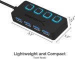 SABRENT 4 Port USB 3.0 Hub with Individual LED Lit Power Switches, Includes 5V/2.5A Power Adapter (HB-UMP3) - Image 5