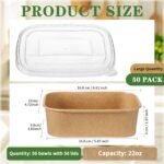 Maxdot 50 Pack Disposable Food Containers with Lids Paper Food Containers Bowls for Meal Prep, Salad, Ice Cream, Yogurt, Soup Bowls Party Leftover Box(22 oz) - Image 3