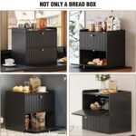Rustic Bread Box for Kitchen Countertop Bamboo Bread Storage Container Bin Double Layer BreadBox Farmhouse Large Capacity Food Organizer Black - Image 5