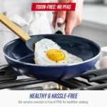 Blue Diamond 20 Piece Nonstick Cookware Set, Diamond Ceramic Pots & Pans, Dishwasher & Metal Utensil Safe, Non Toxic PFAS-Free, Kitchen Cooking Sauce & Saute Pans, Oven & Broiler to 600F, Blue - Image 4