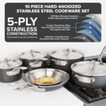 Viking 5-Ply Pots and Pans Set, 10 Piece Hard Anodized Cookware, Stainless Steel Lids, Silver - Image 3