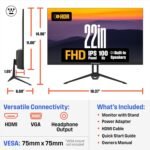 Westinghouse 22 Inch Monitor, 1080p Full HD IPS Computer Screen, 100Hz Refresh Rate, 1ms Response, HDR, Adaptive Sync, Built-in Speakers, HDMI, VGA, Gaming & Home Office (2025 Model) - Image 5