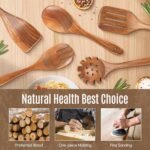 5 PCS Wooden Spoons for Cooking Natural Teak Kitchen Utensils Set Smooth Non-Stick Surface Cooking Utensils Set Soft Comfort-Grip Wooden Spatula Set - Image 3