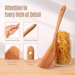5 PCS Wooden Spoons for Cooking Natural Teak Kitchen Utensils Set Smooth Non-Stick Surface Cooking Utensils Set Soft Comfort-Grip Wooden Spatula Set - Image 4