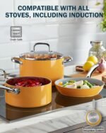 Cook N Home Non Stick Stock Pot with Lid, 6-Quart Hard Anodized Ceramic Nonstick Gumbo Pasta Pot, Induction Cookware Stockpot for Cooking, Canning, Sauce, Ollas para Cocina, Yellow - Image 3
