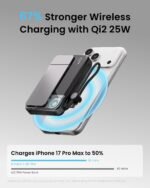 sharge ICEMAG 3 MagSafe Portable Charger, Qi2 25W Magnetic Power Bank 10000mAh with 35W Built-in Cable, Active Cooling& Foldable Stand, Transparent Design for iPhone 17/16 Series-White - Image 3