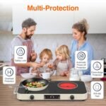 Electric Cooktop, 2200W 110V Electric burner, Electric Stove Top with 2 Handle, 2 Burner Electric Cooktop with 9 Power Settings,Knob Control Child Safety Lock & Timer. - Image 3