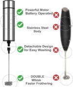 Milk Frother Handheld Battery Operated, Coffee Frother for Milk Foaming, Latte/Cappuccino Frother Mini Frappe Mixer for Drink, Hot Chocolate, Stainless Steel Silver - Image 4