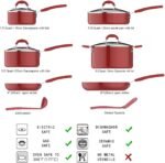 Amazon Basics Aluminum Non-Stick Cookware Set, Oven Safe, Dishwasher Safe, PFOA Free, Stay-Cool Handles, 12-Piece, Red - Image 3