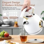 Rasonic Retro Electric Kettle Stainless Steel, 1.8L Tea Water Boiler, 1500W Fast Quiet Boil, Temperature Gauge, Auto Shut-Off, Boil-Dry Protection, White Champagne Gold - Image 3
