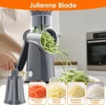 5 Blade Rotary Cheese Grater Hand Crank with Storage Box, Vegetable Chopper, Cheese Shredder for Cheeses, Veggies, Nuts - Easy to Use, Non-slip Suction Base, Gray - Image 4