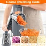 5 Blade Rotary Cheese Grater Hand Crank with Storage Box, Vegetable Chopper, Cheese Shredder for Cheeses, Veggies, Nuts - Easy to Use, Non-slip Suction Base, Gray - Image 5