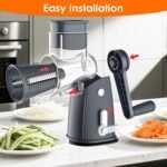 5 Blade Rotary Cheese Grater Hand Crank with Storage Box, Vegetable Chopper, Cheese Shredder for Cheeses, Veggies, Nuts - Easy to Use, Non-slip Suction Base, Gray - Image 6