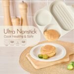 CAROTE Egg Pan Omelette Pan, 3-In-1 Divided Nonstick Grill Pan, Pancake Pan and Healthy Egg CookerSuitable for Gas Stove & Induction Cookware, White Granite - Image 5