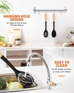 Silicone Cooking Spoons, Great for Scooping Sides and Serving Hearty Stews, BPA-Free Matte Silicone, Wooden Handle Serving Spoon for Nonstick Cooking Surfaces (Black) - Image 5