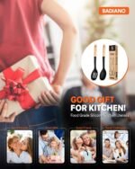 Silicone Cooking Spoons, Great for Scooping Sides and Serving Hearty Stews, BPA-Free Matte Silicone, Wooden Handle Serving Spoon for Nonstick Cooking Surfaces (Black) - Image 6