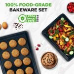 NutriChef 2-Piece Baking Sheet Non Stick - Premium Carbon Steel Cookie Sheets for Baking - Large and Medium Baking Trays for Oven - Blue Diamond - Image 4