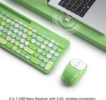 Retro Wireless Keyboard and Mouse Combo, Full-Size USB Keyboard with Round Keycaps, 2.4GHz Wireless for Desktop, Laptop and Computer (Green-Colorful) - Image 3