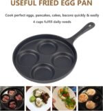 4-Cup Cast Iron Fried Egg Pan 9.5” Pancake Pan Burger Omelet Cooker Griddle Egg Skillet for Breakfast, Kitchen Cookware for Gas Stove & Induction Cooker - Image 4