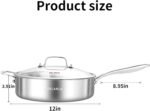 DELARLO Tri-Ply Stainless Steel 7QT Jumbo Cooker Saute Pan With Lid, 12.5 Inch Deep Frying Pan, Induction Large Skillet, Cooker Pan for Chefs, Dishwasher & Oven Safe - Image 4
