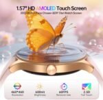 Smart Watch for Women,1.57inch AMOLED Touchscreen Fitness Watch for iPhone & Android,Heart Rate/Sp02/Sleep Monitor,110+ Sport Modes IP68 Waterproof Bluetooth Calls,2 Bands (Pink, 1.57) - Image 3