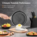Non Stick Frying Pan Set - YIIFEEO Granite Skillet Set with 100% PFOA & PTFE Free, Induction Egg Omelette Pans for Cooking Pan Set, Cookware Set Nonstick Pots and Pans Set Gift for Women - Image 5