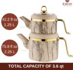 Hakan Melody Turkish Tea Pot Set | 3.5 L Tea Kettles for Stovetop with Stainless Steel Handless and Glass Lid | Aluminum Body Tea Maker | Double Stovetop Kettles with Granite Cover (cream) - Image 3