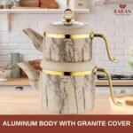 Hakan Melody Turkish Tea Pot Set | 3.5 L Tea Kettles for Stovetop with Stainless Steel Handless and Glass Lid | Aluminum Body Tea Maker | Double Stovetop Kettles with Granite Cover (cream) - Image 4