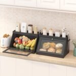 Bamboo Bread Box with Shelf for Kitchen Counter-Large Capacity Bread Storage Container with Wavy Arcylic Transparent Door Bamboo Wooden Farmhouse Bread Box for Your House (Black) - Image 4