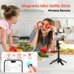Phone Tripod, 4-in-1 Magnetic Mini Selfie Stick,Pocket Size Selfie Stick with Wireless Detachable Remote Control & 2 Fill Light for Photograph, Vlogging Compatible with iPhone/Android - Image 5