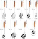 304 Stainless Steel Cooking Utensils Set,9PCS Metal Kitchen Utensils Set with Wooden Handle,Solid Spoon,Spatula,Ladle,Skimmer,Spaghetti Spoon,Dishwasher Safe - Image 3