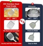 304 Stainless Steel Cooking Utensils Set,9PCS Metal Kitchen Utensils Set with Wooden Handle,Solid Spoon,Spatula,Ladle,Skimmer,Spaghetti Spoon,Dishwasher Safe - Image 5