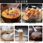 304 Stainless Steel Cooking Utensils Set,9PCS Metal Kitchen Utensils Set with Wooden Handle,Solid Spoon,Spatula,Ladle,Skimmer,Spaghetti Spoon,Dishwasher Safe - Image 6