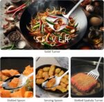 304 Stainless Steel Cooking Utensils Set,9PCS Metal Kitchen Utensils Set with Wooden Handle,Solid Spoon,Spatula,Ladle,Skimmer,Spaghetti Spoon,Dishwasher Safe - Image 7
