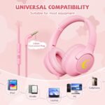 Kids Headphones with Microphone for School, 85/94 dB Volume Limit, Wired Over Ear Girls Headphones for Kids with Stereo Sound 3.5mm Wired Cord for Kindle Tablet Airplane Travel, Pink - Image 3