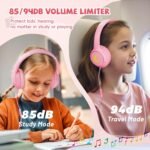 Kids Headphones with Microphone for School, 85/94 dB Volume Limit, Wired Over Ear Girls Headphones for Kids with Stereo Sound 3.5mm Wired Cord for Kindle Tablet Airplane Travel, Pink - Image 4