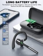 Bluetooth Headset V5.1, Wireless Headset with Battery Display Charging Case, Bluetooth Earpiece with Noise Canceling Mic for Driving, Office, Business, Compatible with Cell Phone and PC - Image 3