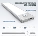 6 Pack Under Cabinet Lighting Wireless, 32 LED Rechargeable Battery Motion Sensor Light Indoor, Stick On Magnetic Closet Lights, Under Counter Lights for Kitchen, Stairs, White 8 in - Image 4