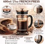 French Press Coffee Maker 21 oz, 304 Stainless Steel Double Mesh Filter, Borosilicate Glass, Heat-Resistant, BPA-Free, Ideal for Home, Office & Gift - Image 5