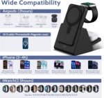 3-in-1 Wireless Charging Station: Portable 10000mAh Power Bank Charger Compatible for Phone Air/17/16/15/14/13/12 Series and Watch - Detachable Magnetic Charging Stand Black - Image 3