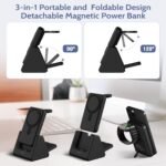 3-in-1 Wireless Charging Station: Portable 10000mAh Power Bank Charger Compatible for Phone Air/17/16/15/14/13/12 Series and Watch - Detachable Magnetic Charging Stand Black - Image 4