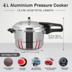 Small Pressure Cooker 4 Quart，Aluminum Pressure Cooker Compatible with Gas & Induction Cooker Fast Cooking Pot Even Heat Distribution for 2-3 People - Image 3