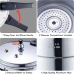 Small Pressure Cooker 4 Quart，Aluminum Pressure Cooker Compatible with Gas & Induction Cooker Fast Cooking Pot Even Heat Distribution for 2-3 People - Image 5