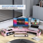gianotter Dual Monitor Stand Riser, Desk Organizer With Drawer and 2 Pen Holders,Desk Organizers and Accessories, Pink Office Supplies (Pink) - Image 4