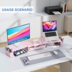 gianotter Dual Monitor Stand Riser, Desk Organizer With Drawer and 2 Pen Holders,Desk Organizers and Accessories, Pink Office Supplies (Pink) - Image 5