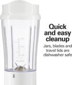 Hamilton Beach Portable Blender for Shakes and Smoothies, 14 Oz BPA Free Travel Cup & Lid, Durable Stainless Steel Blades, Personal Smoothie Blender, 2 Jars - White (51102V) - Image 5